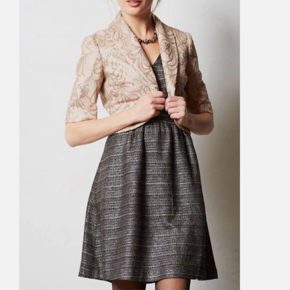 Moulinette Soeurs Dress NEW Anthropologie Tweed Metallic Black Sleeveless Size 4 - Picture 6 of 14